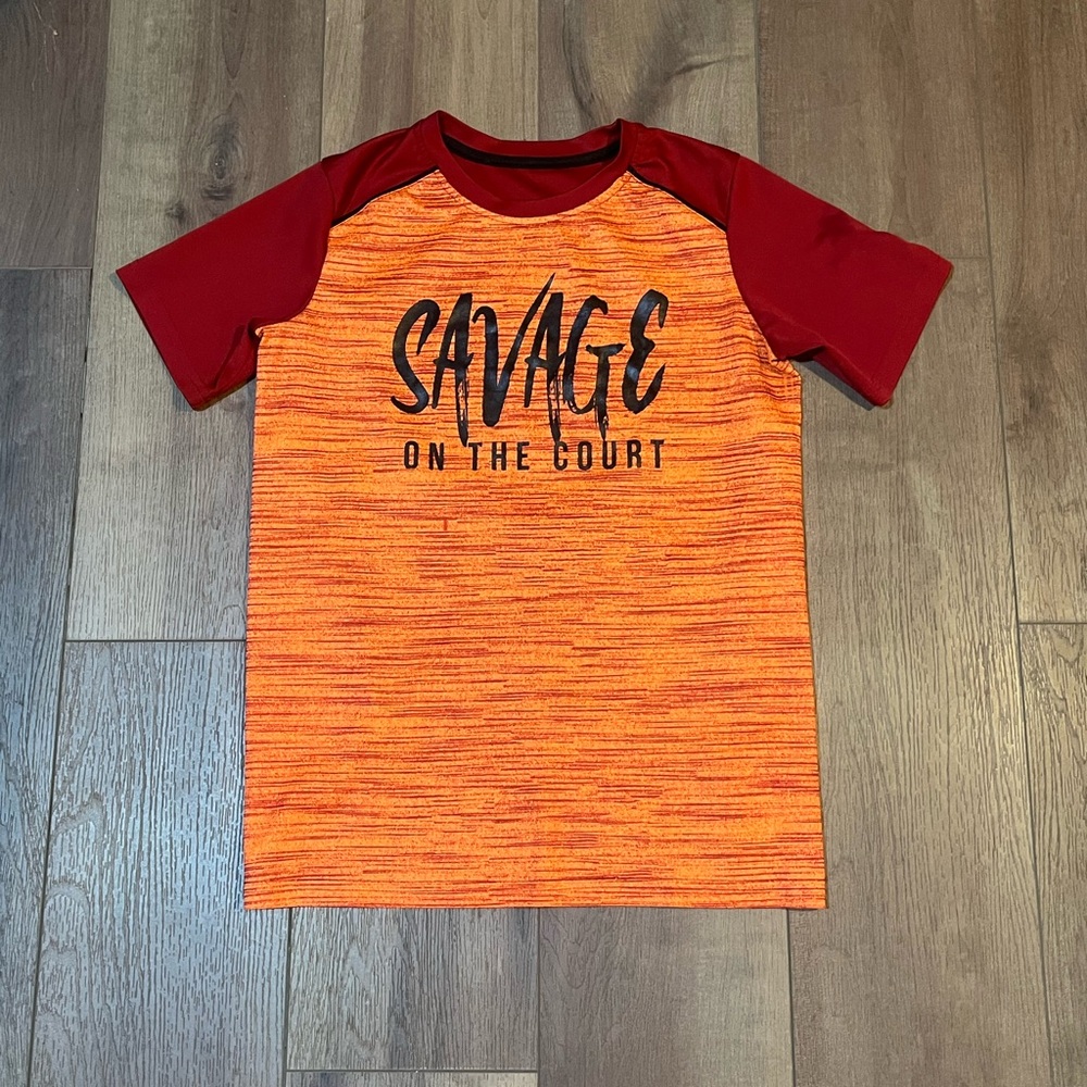 Big Kids Short Sleeve Graphic Tee - Red and Orange (Basketball Theme)